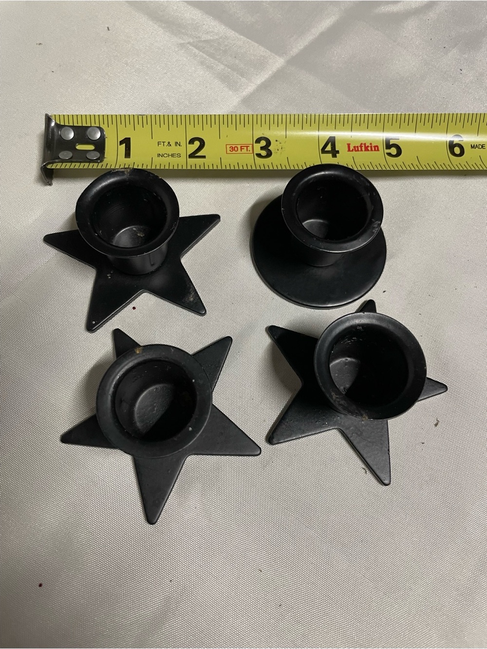 Set of 3 Black Star and 1 Round Metal Taper Candle Holders